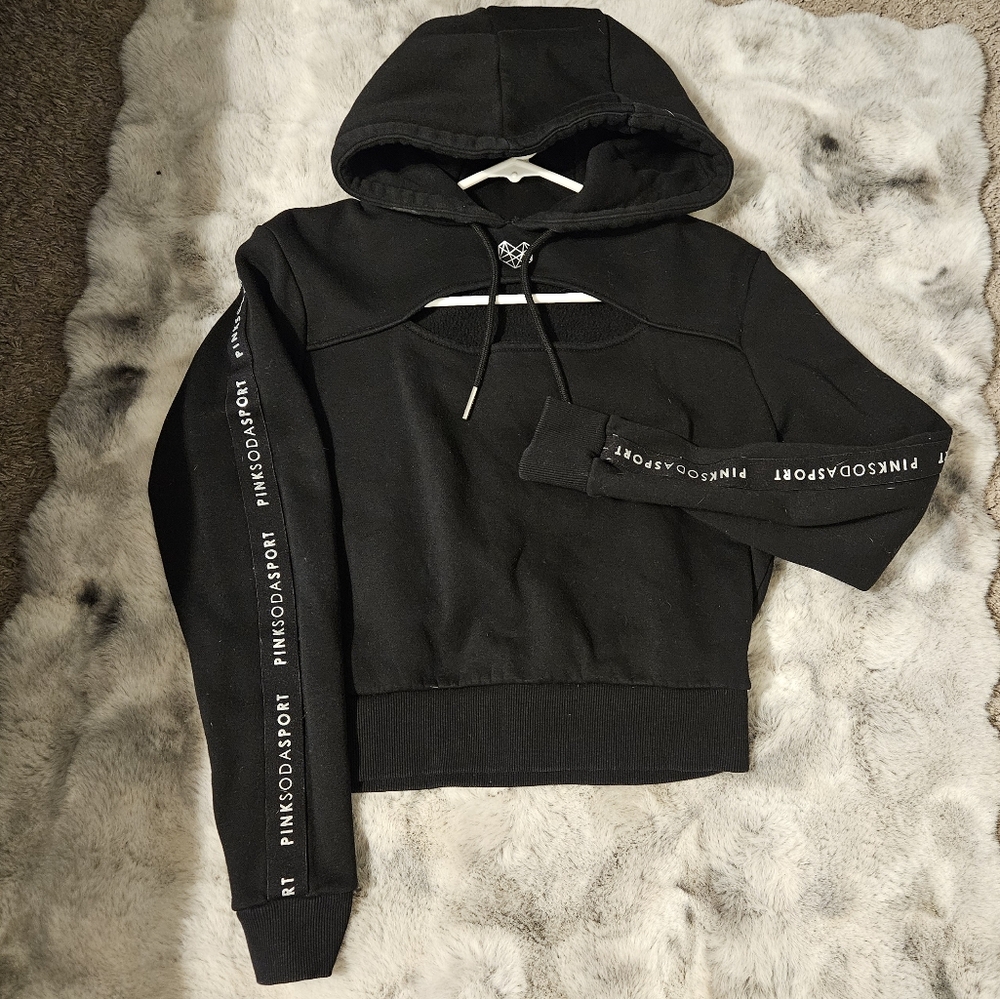 Black Hooded Sweatshirt with Logo Sleeves